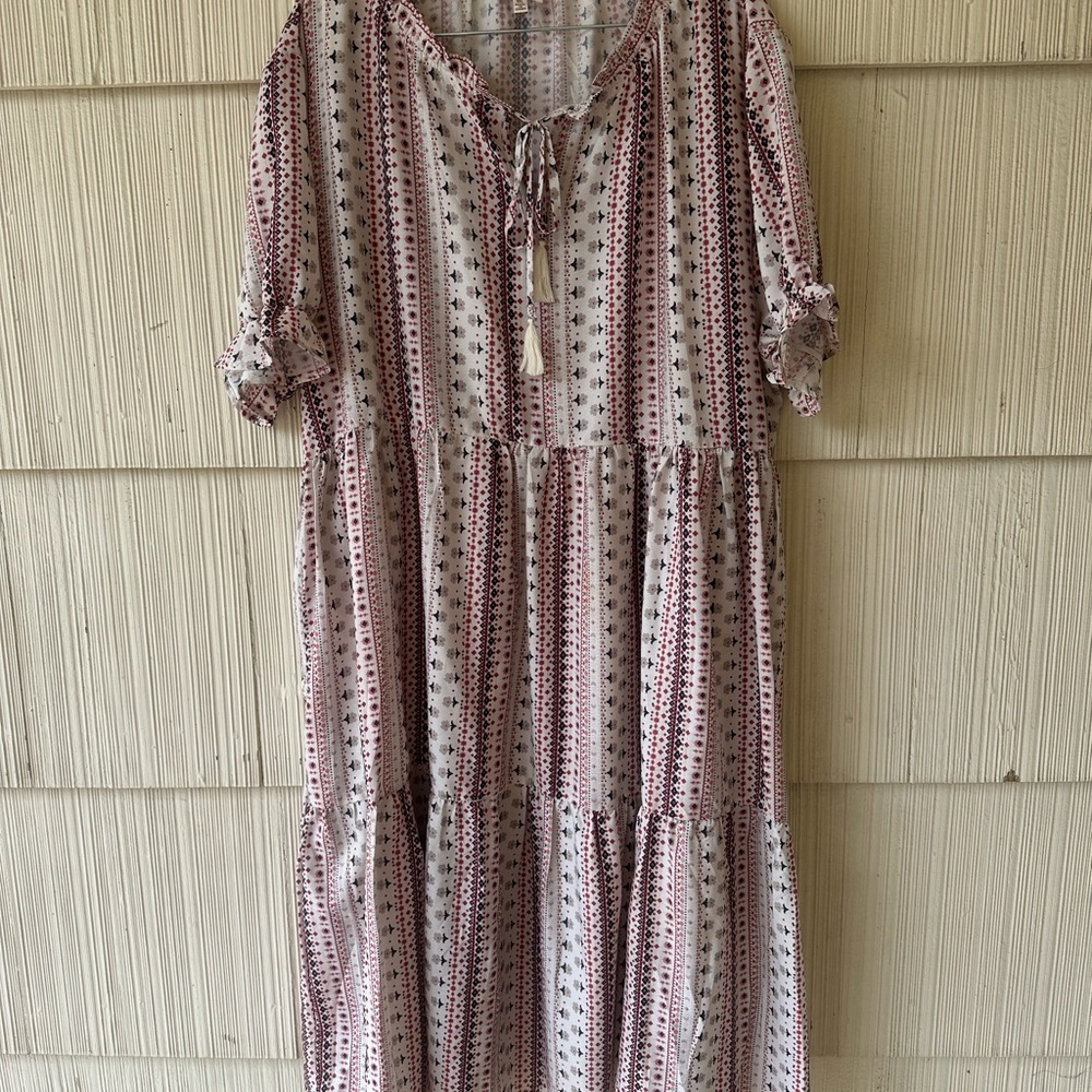 Hayden Patterned Dress with Red and Blue Accents